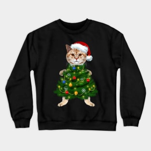 Santa Maine Coon Cat Christmas Tree Light Funny Xmas Cat Crewneck Sweatshirt